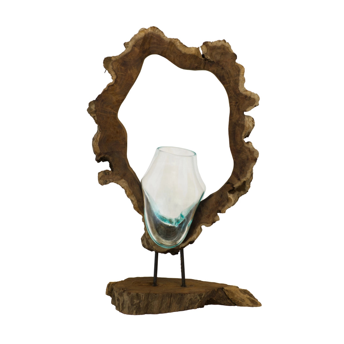 Abstract Standing Glass & Wood Sculpture - Approx. 24" Tall