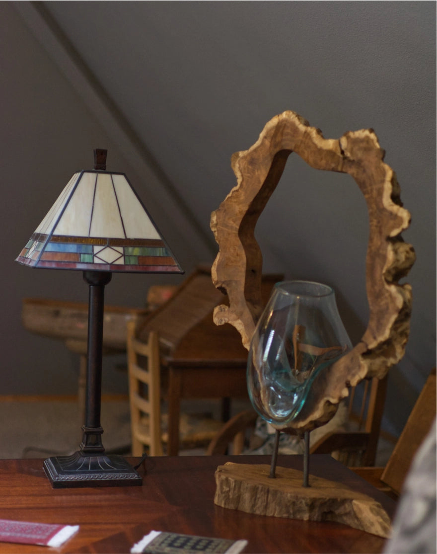 Abstract Standing Glass & Wood Sculpture - Approx. 24" Tall