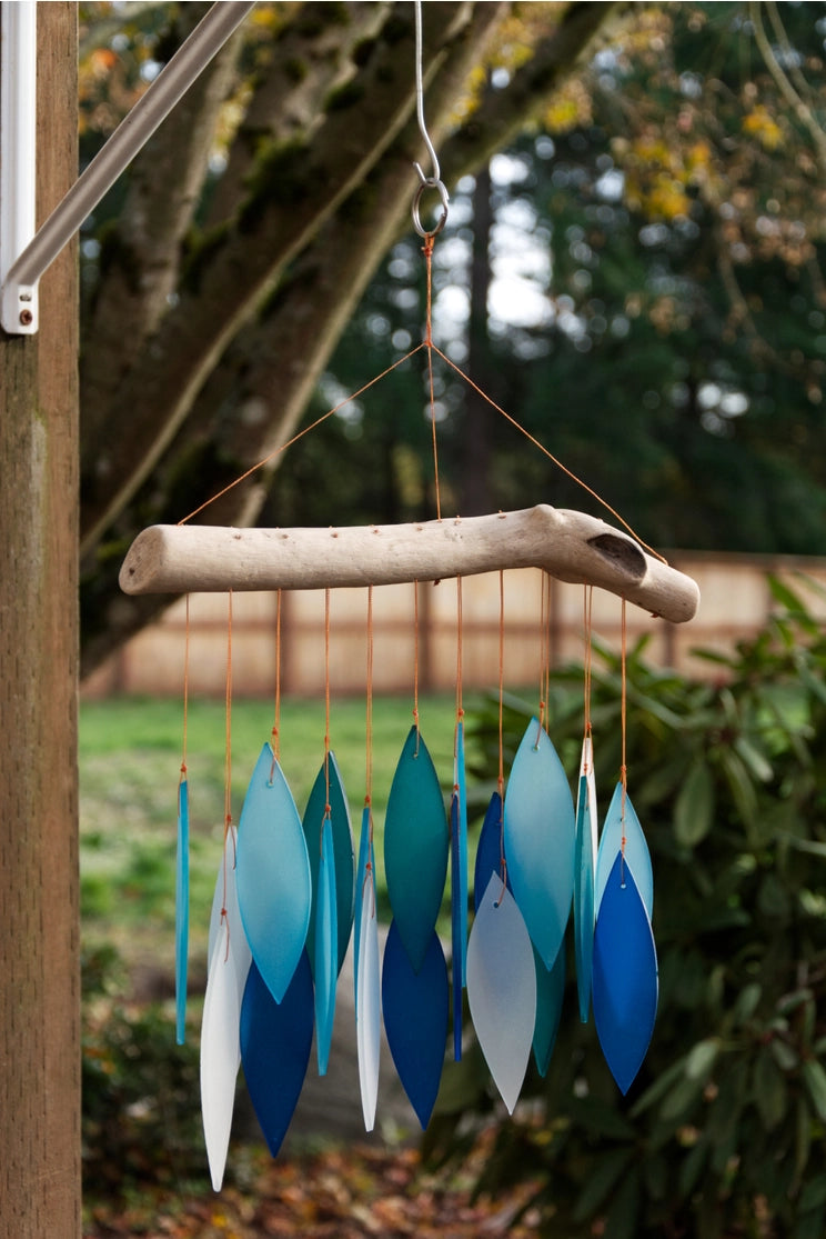 Blue Leaf Tumbled Glass Wind Chime