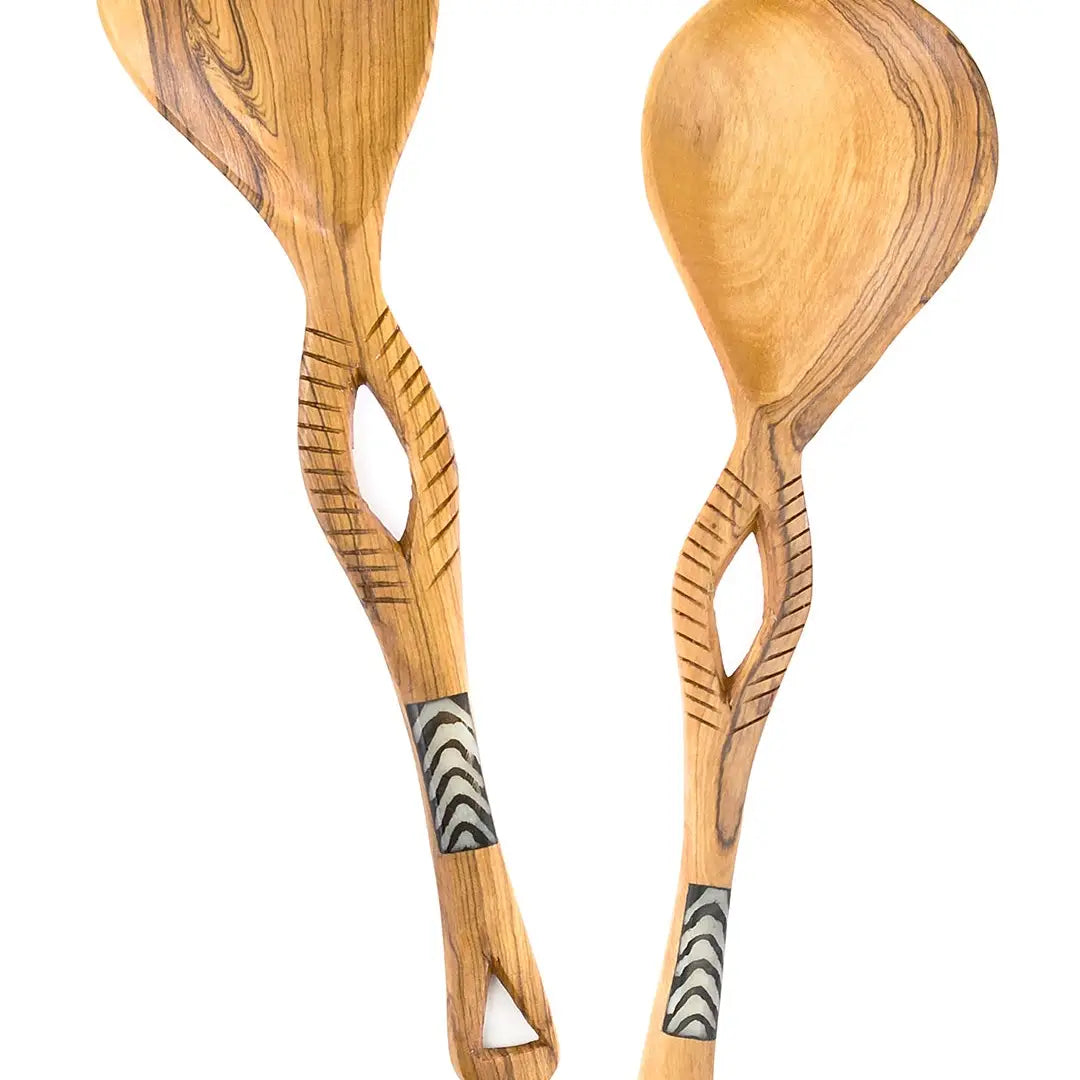 Kenyan Olive Wood Eyelet Salad Server with Bone