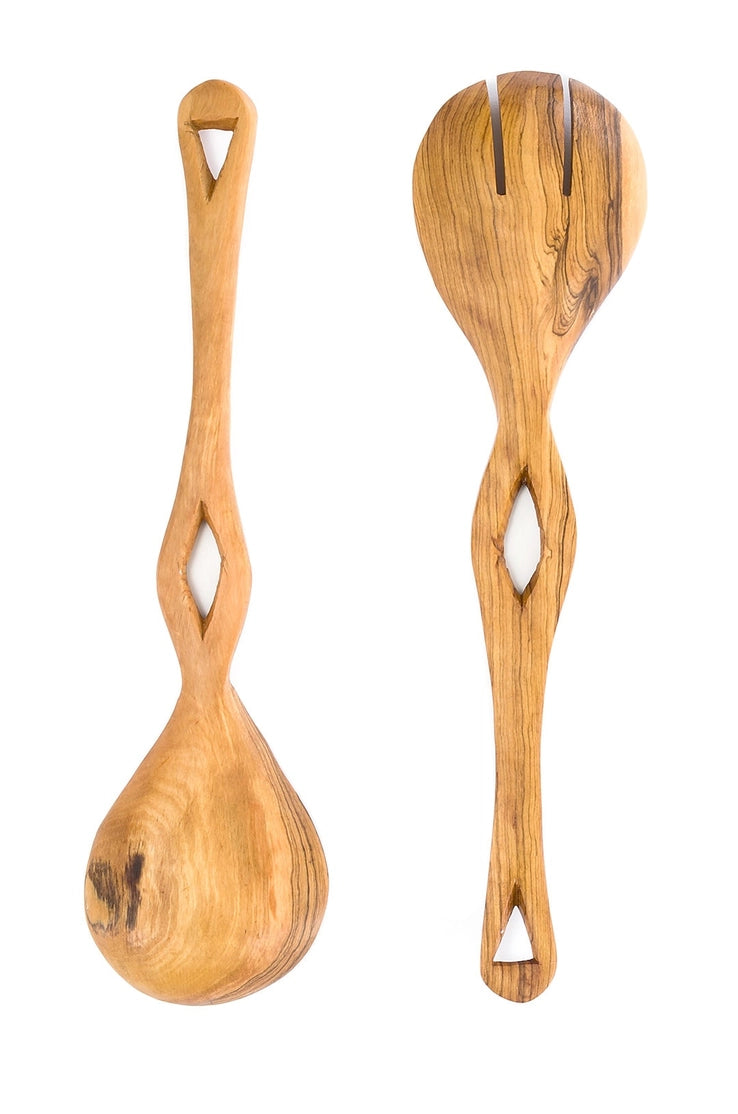 Kenyan Olive Wood Eyelet Salad Server with Bone