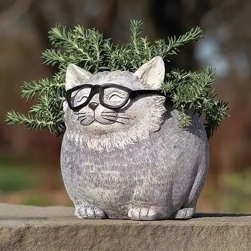 7"H CAT W/GLASSES PLANTER