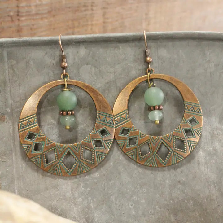Verdigris Vintage Bohemian Jade Dangle Earrings