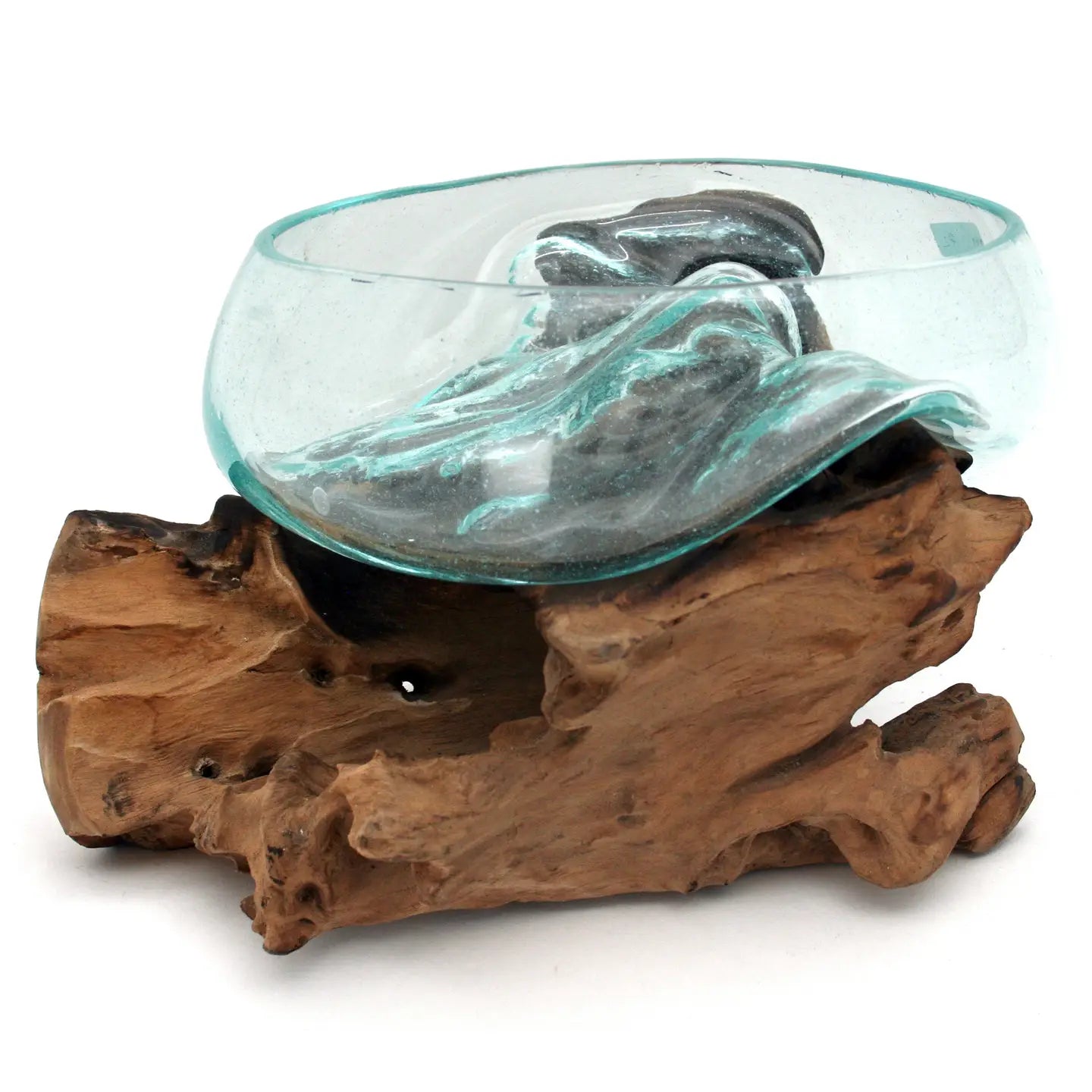 Hand Blown Fruit Bowl Glass on Driftwood