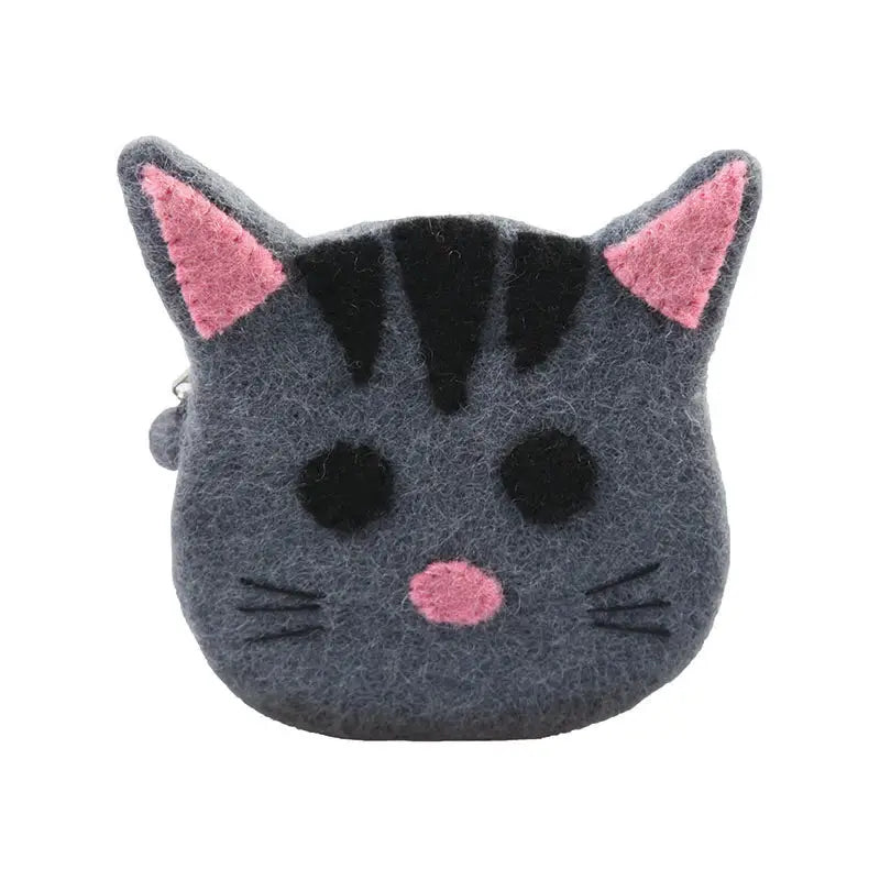 Grey Kitty Face Design Coin Purse