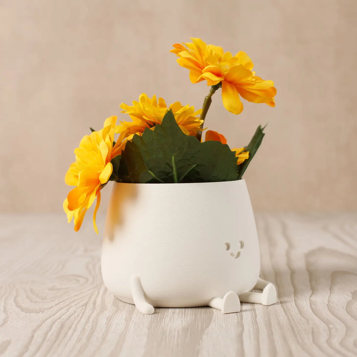 Small White Happy Pot Planter