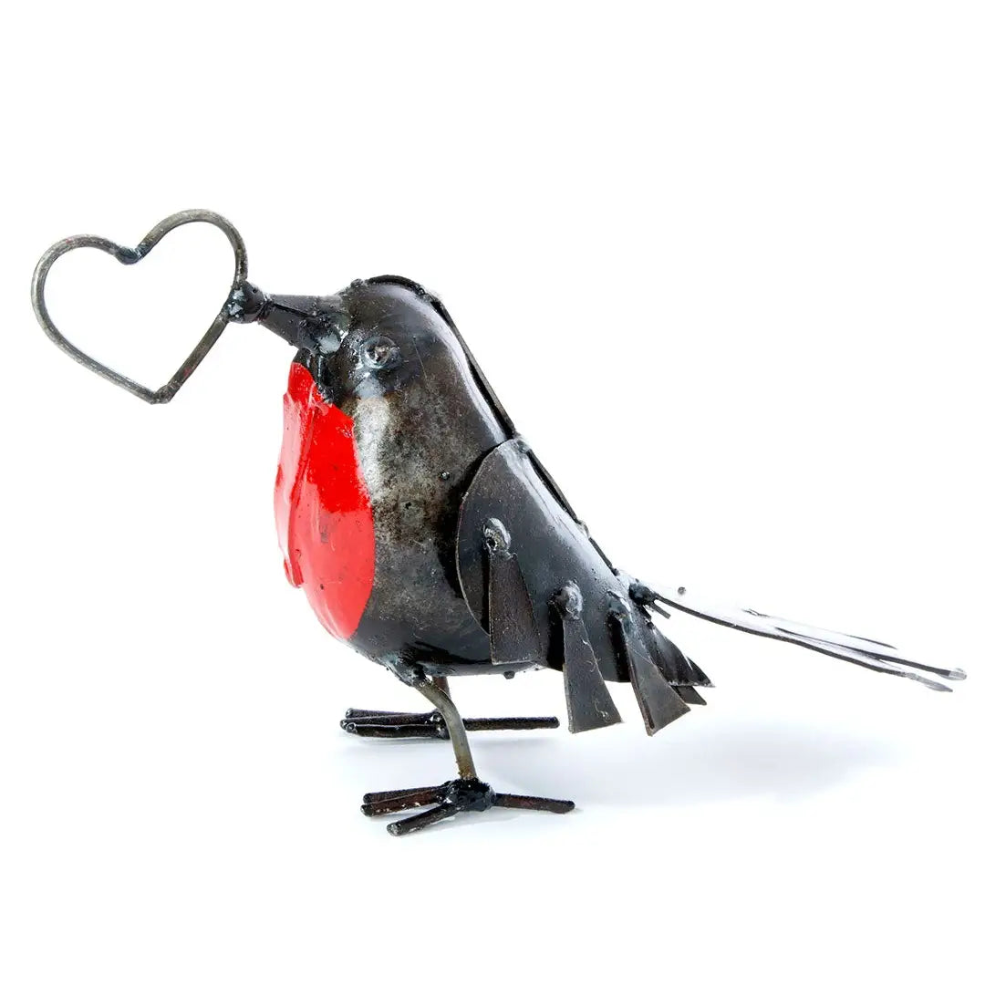 Recycled Metal Robin with Open Heart