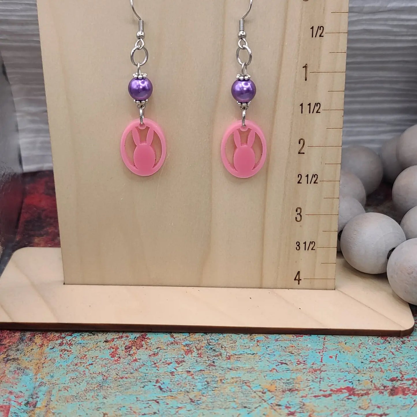 Purple/Pink Faux Pearl Bunny Earrings