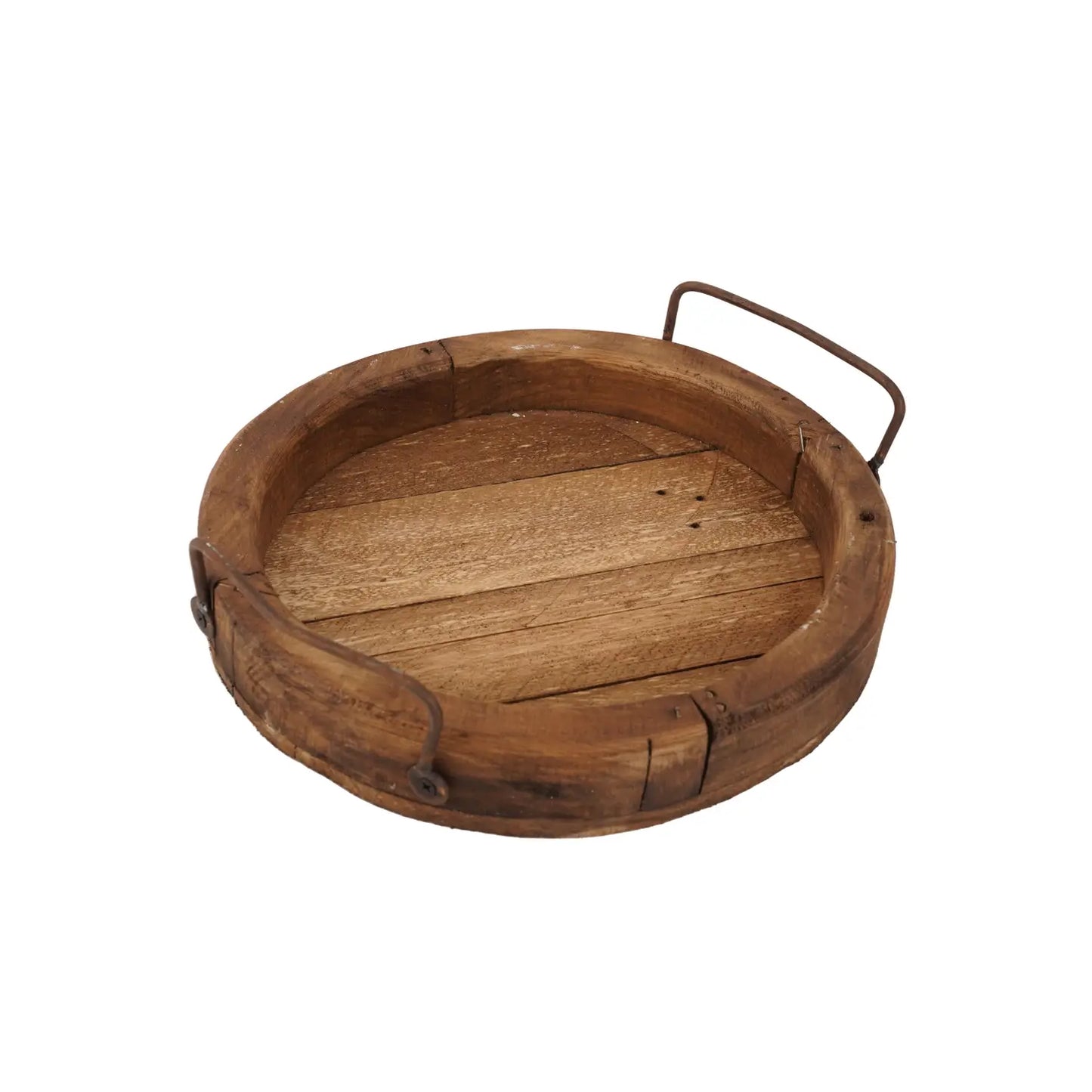 Round Farmhouse Reclaimed Wood Tray with Handles