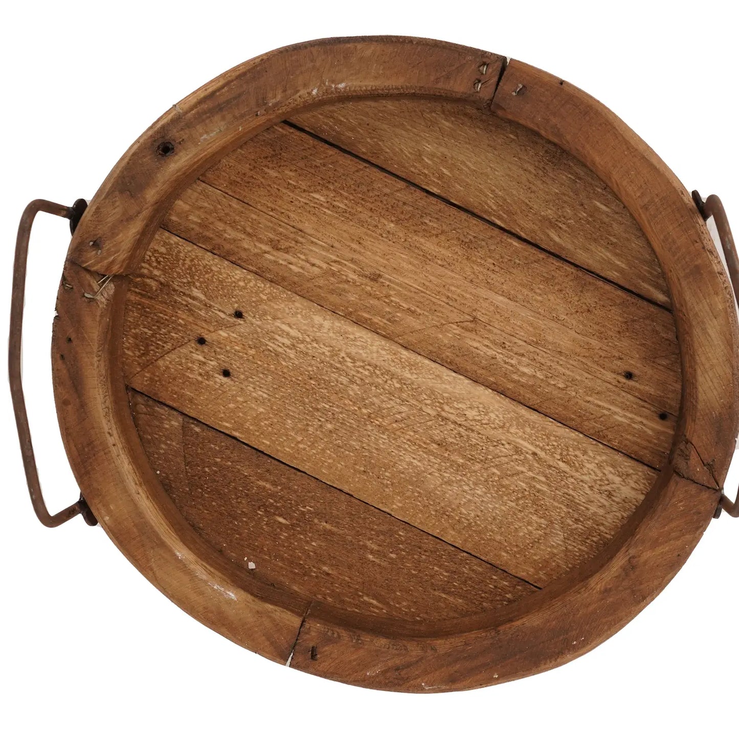 Round Farmhouse Reclaimed Wood Tray with Handles
