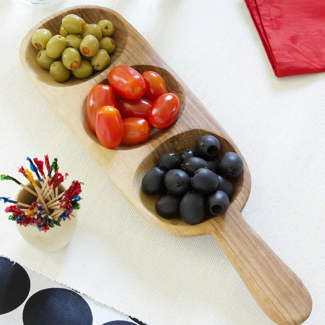 Wild Olive Wood Triple Well Serving Trays