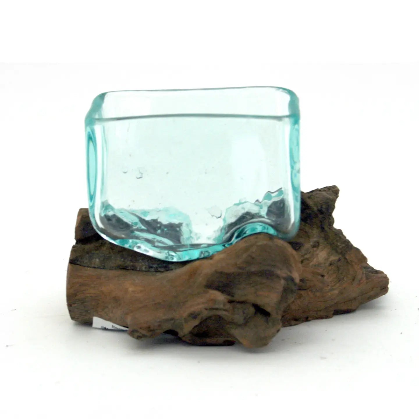 Small Rectangle Blown Glass Vase on Driftwood