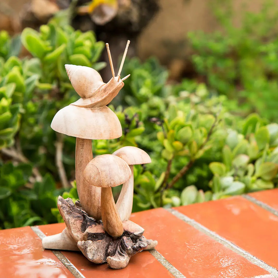 Snail on Mushroom Parasite Wood Hand Carved