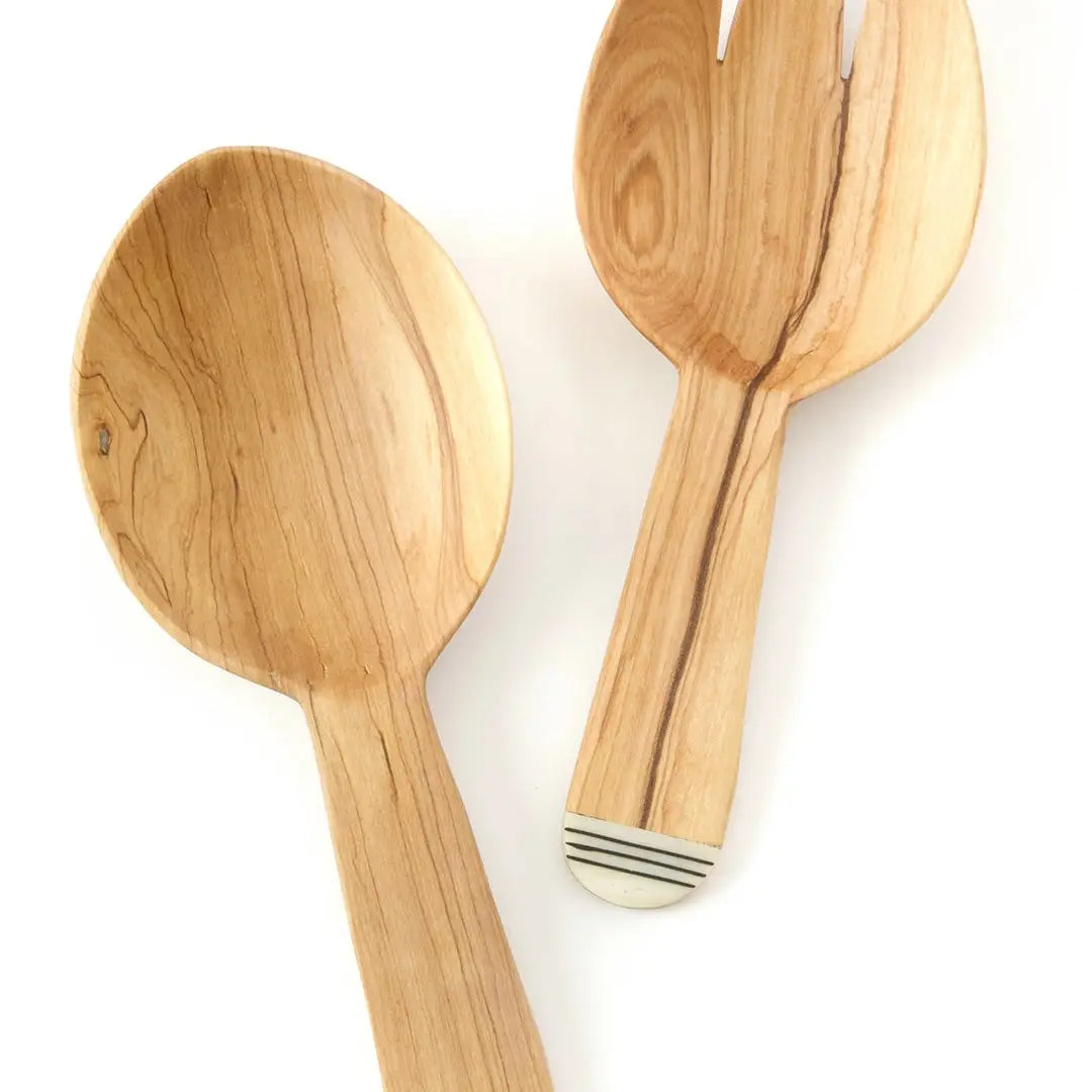 Spork & Spoon Wild Olive Wood Salad Servers