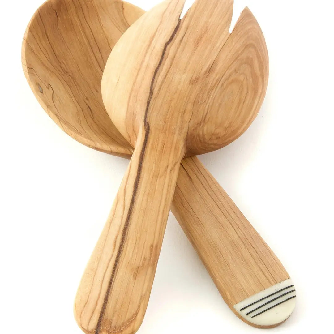 Spork & Spoon Wild Olive Wood Salad Servers