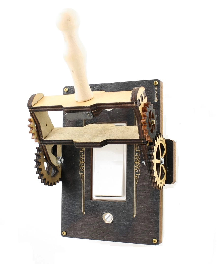 Steampunk Rocker Throw Switch Black Satin Plate and Black Satin Gears