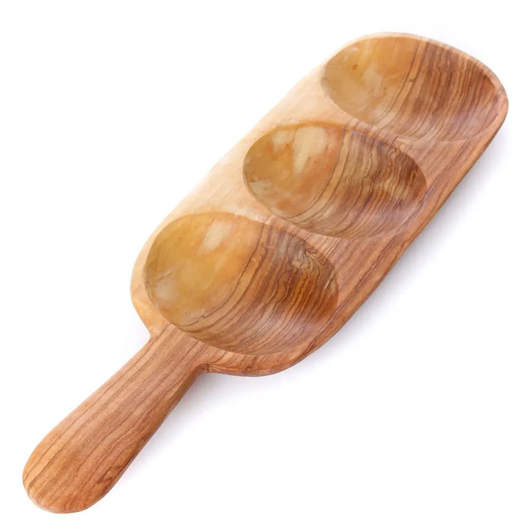 Wild Olive Wood Triple Well Serving Trays