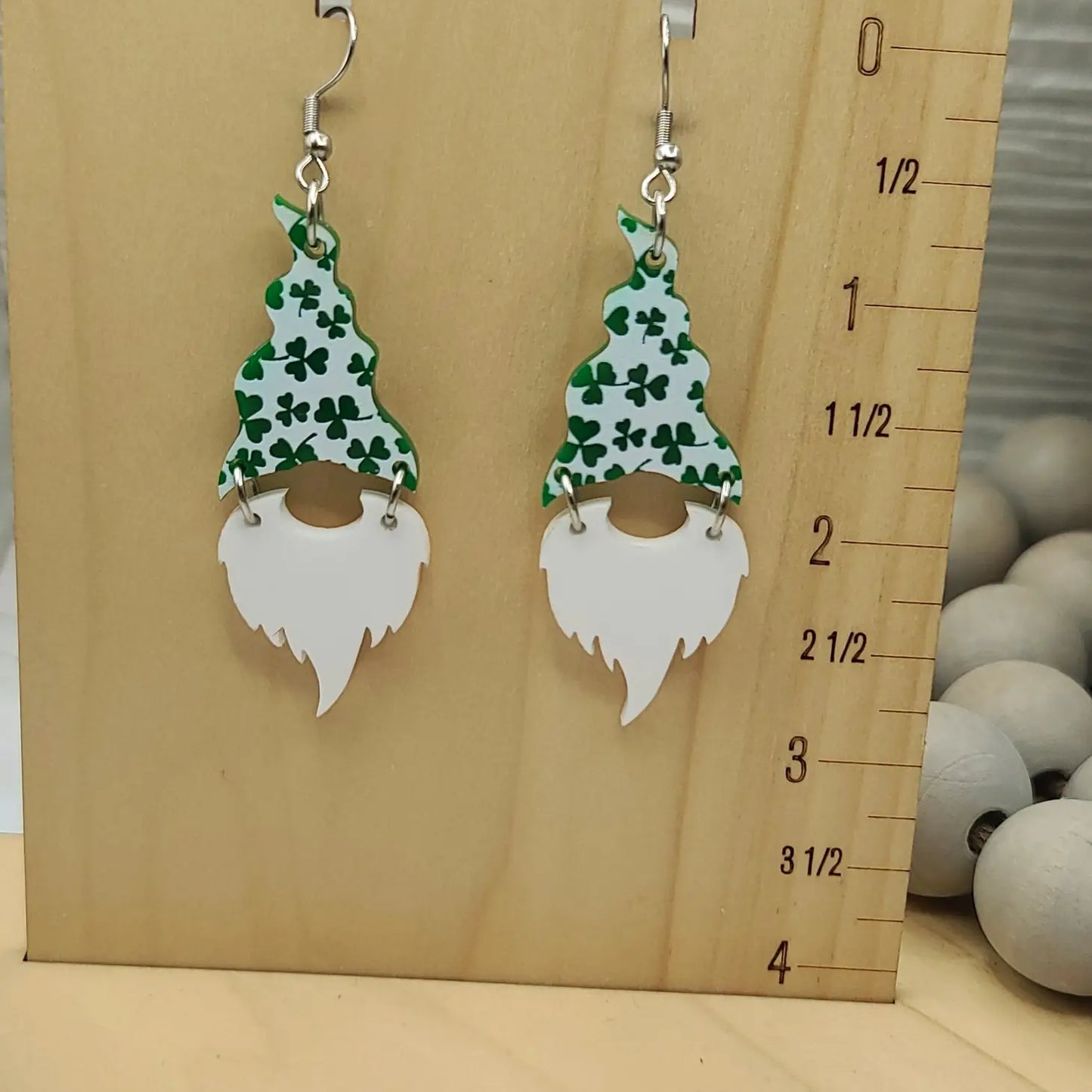 White Shamrock Gnome Earrings
