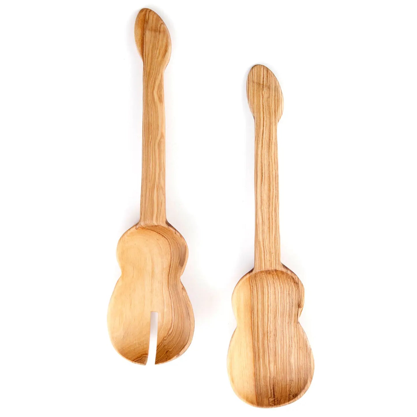 Wild Olive Wood Guitar Salad Server Set