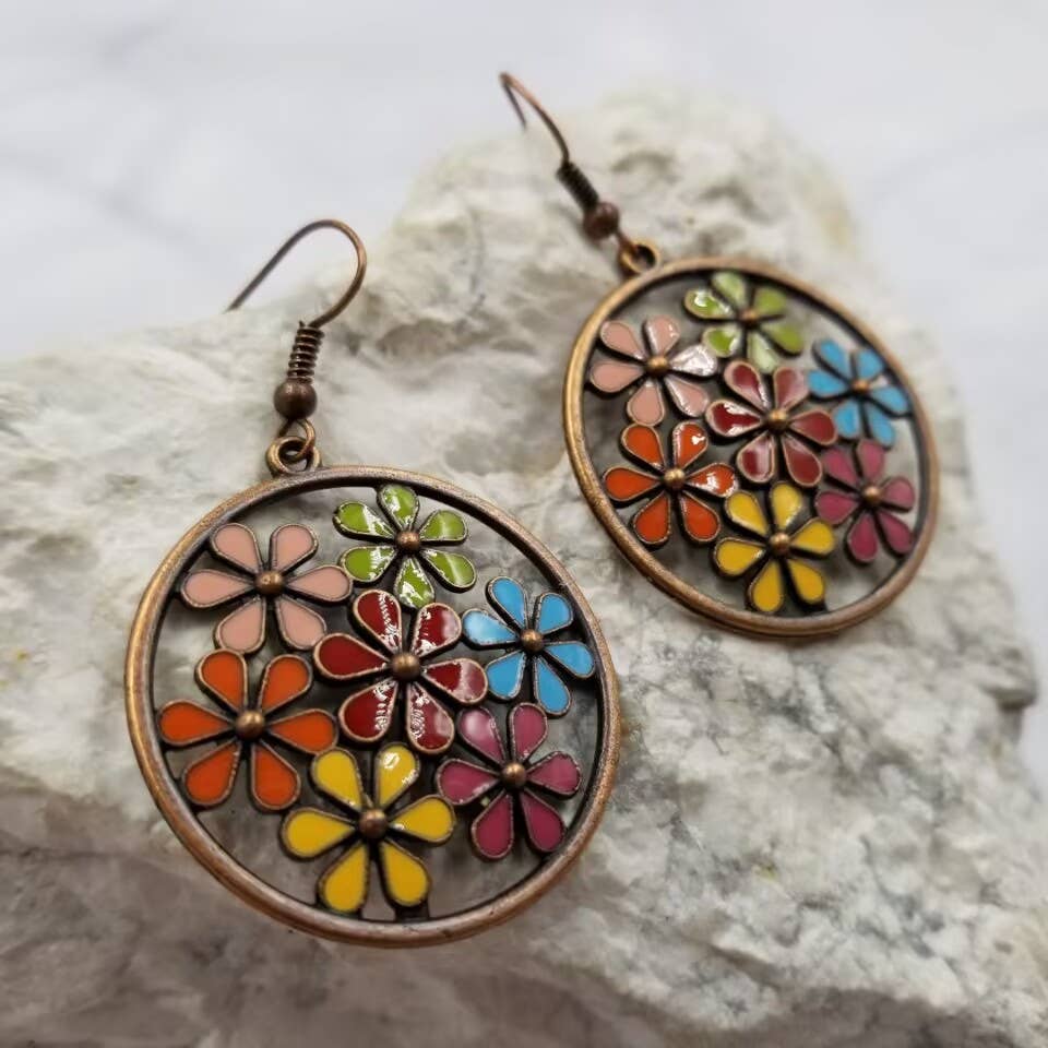 Fall Enamel Flower Earrings