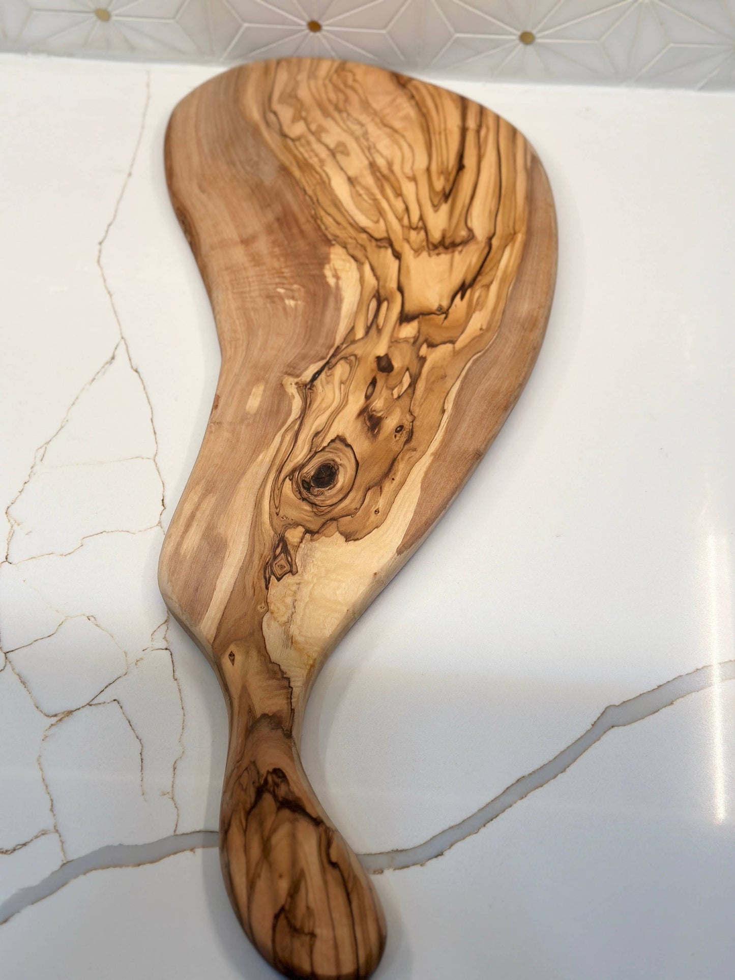 Olive Wood Long Handle Cheese Board: 15-16"