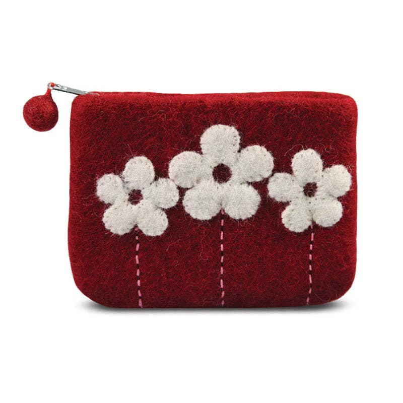 Red with White Flower Design Coin Purse