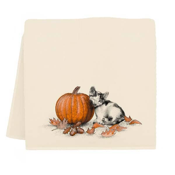 Kitten Pumpkin Tea Towel - "Kiki"