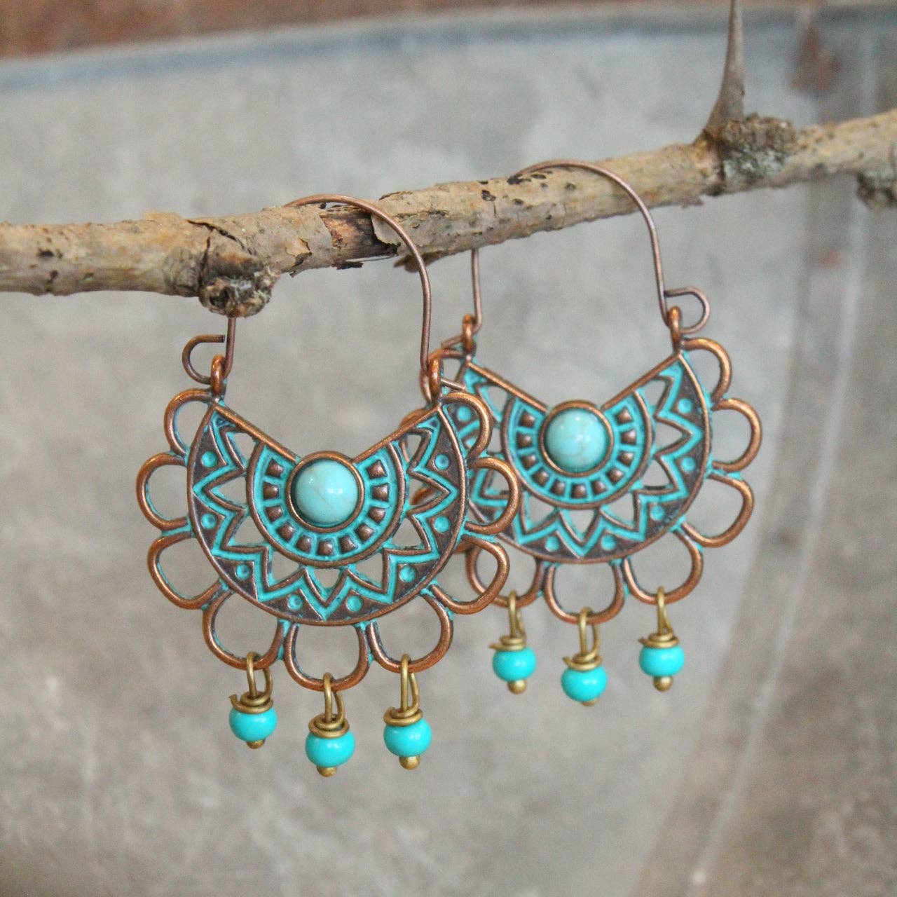 Fashion Geometric Ethnic Verdigris Earrings