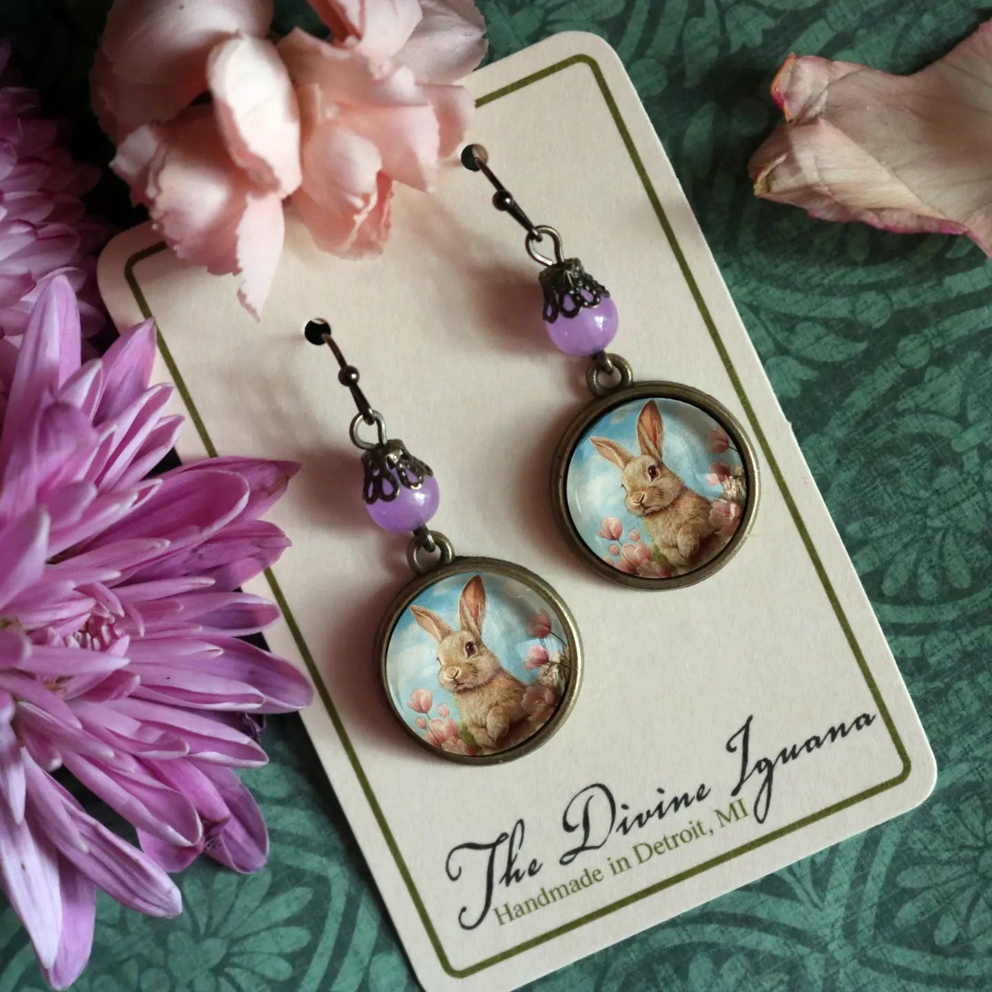 Easter Bunny in Tulips Sweet Pastel Spring Earrings