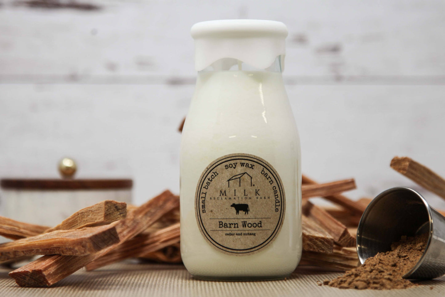 Milk Bottle Candle Barn Wood (Cedar & Nutmeg)