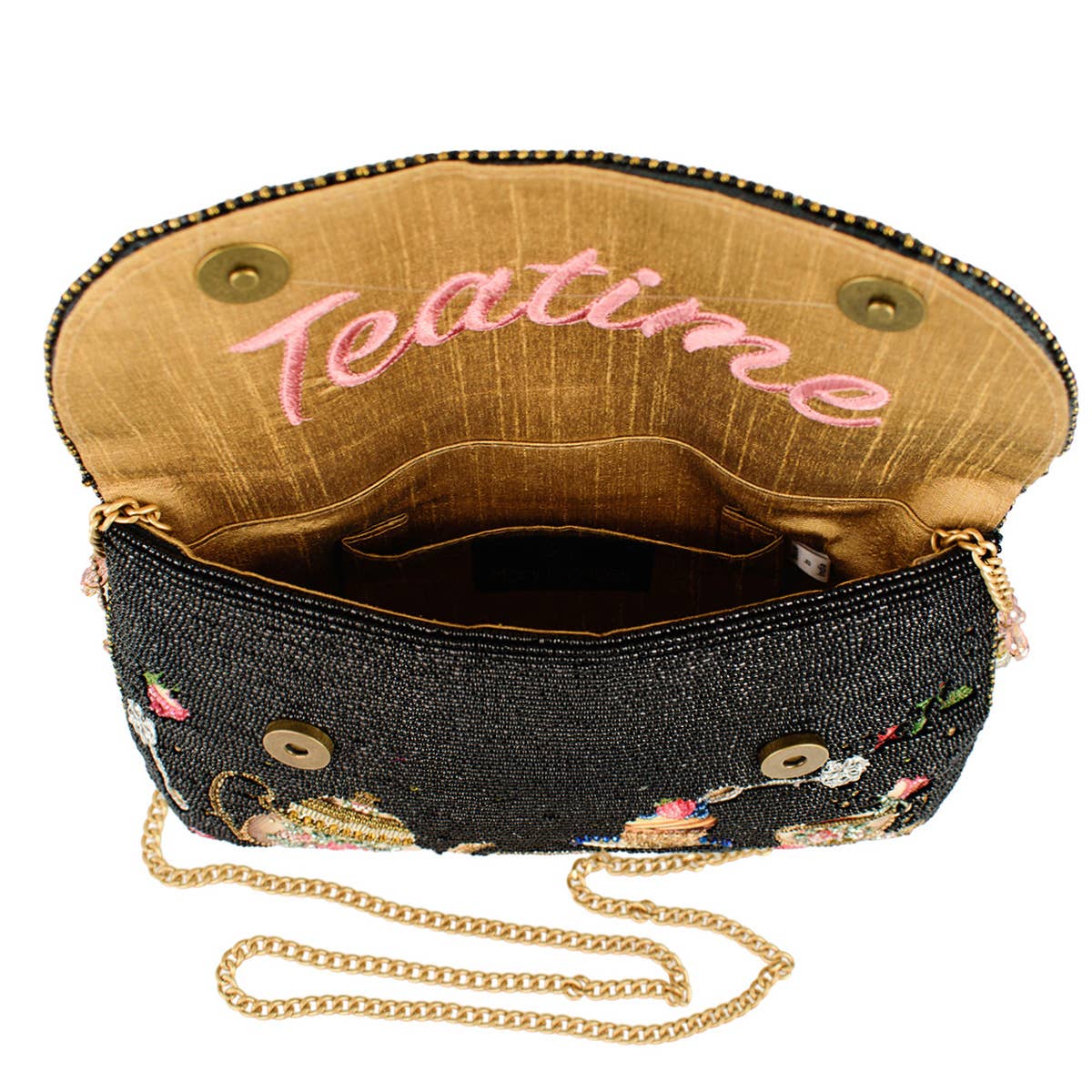 Tea Time Black And Gold Fairytale Beaded Crossbody Handbag