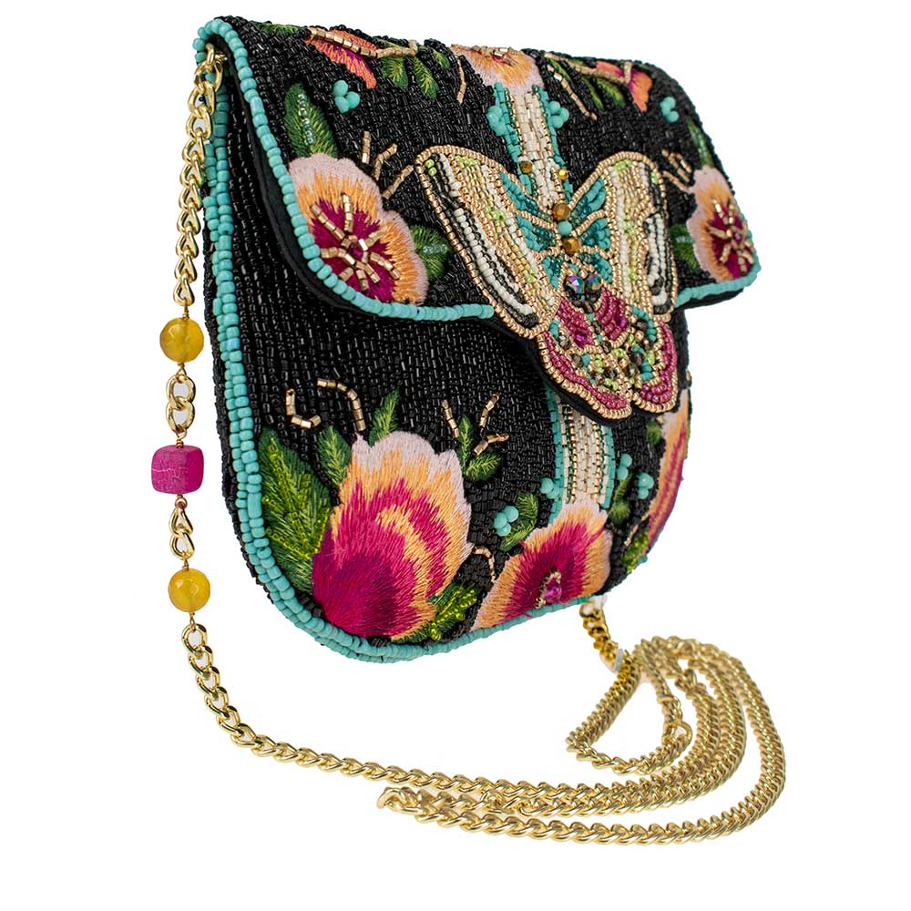 Dream Chaser, Black Beaded Crossbody Clutch Handbag