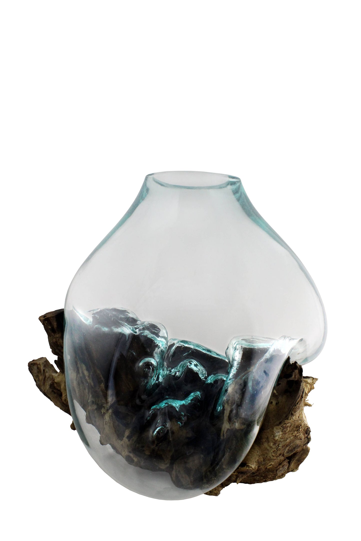 Molten Glass & Wood Sculpture - Approx 13" across
