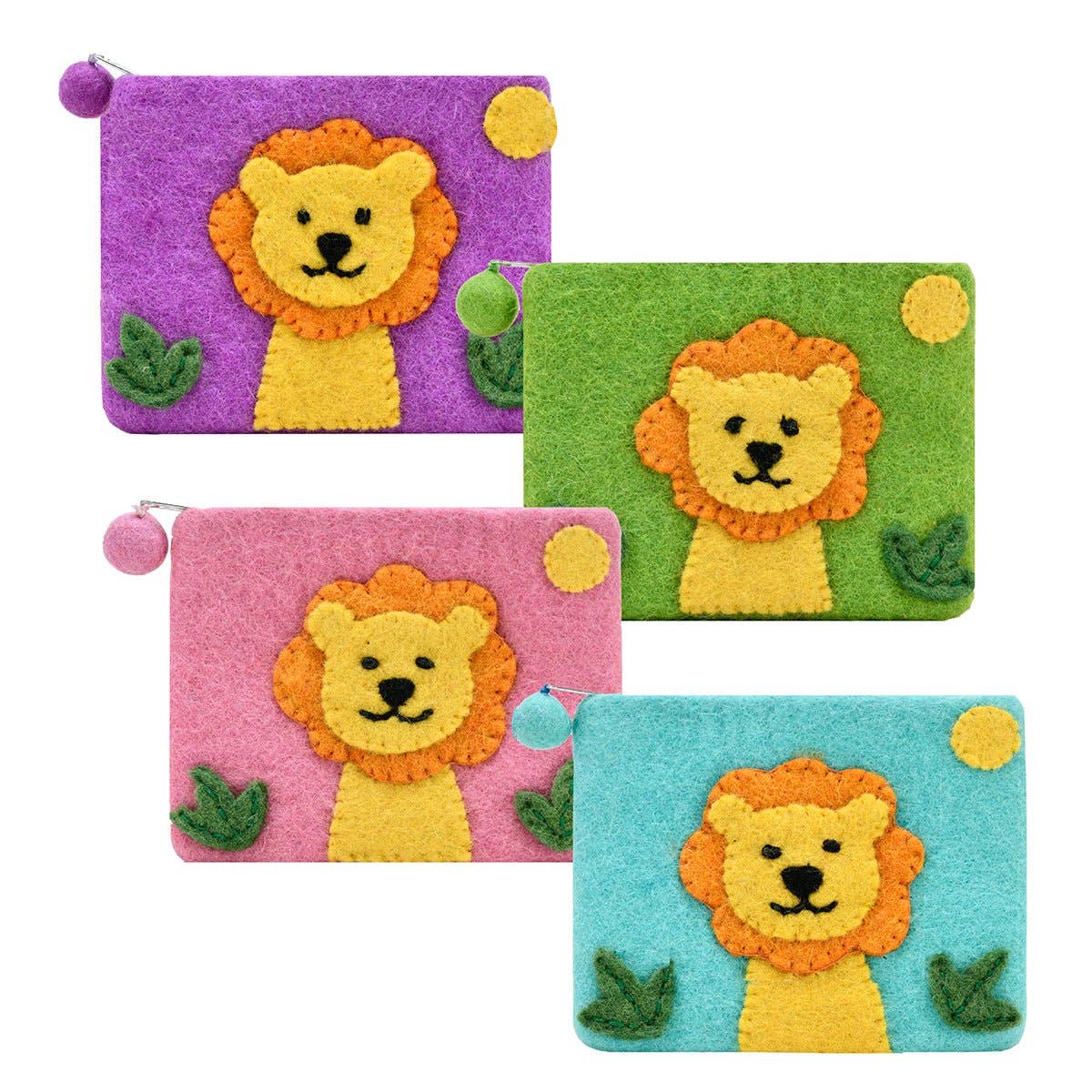 Lion Felted Coin Purse: Green