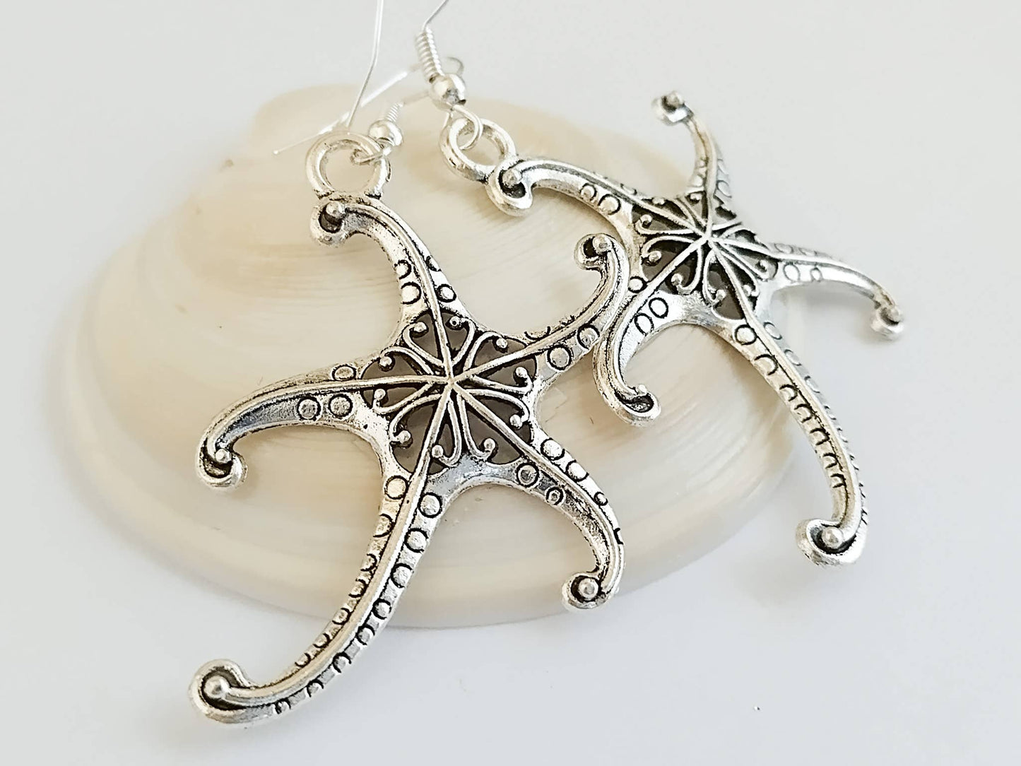 Silver Starfish Earrings, Nautical Earrings