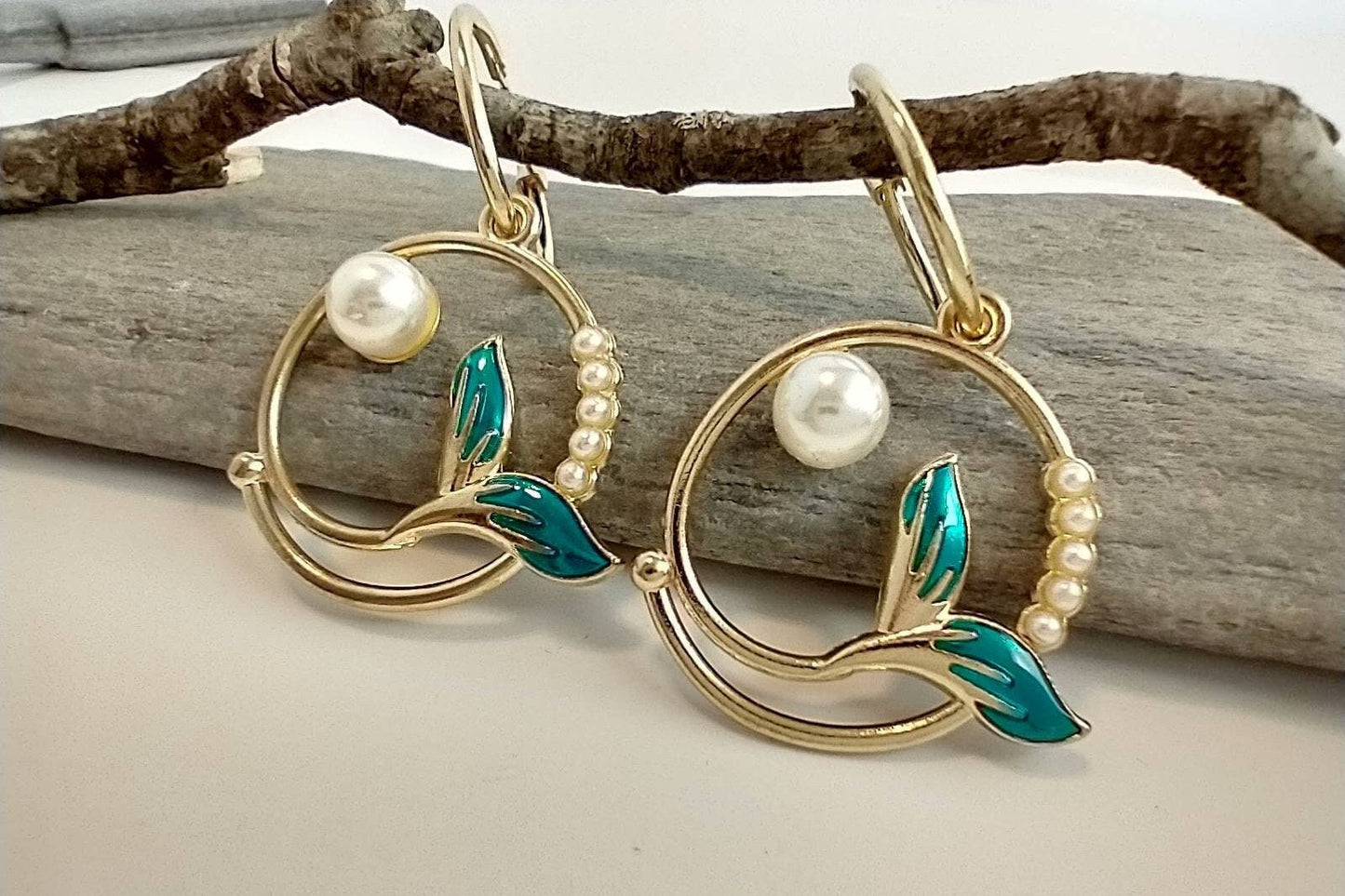 Gold Mermaid Earrings, Coastal Jewelry, Nautical Earrings