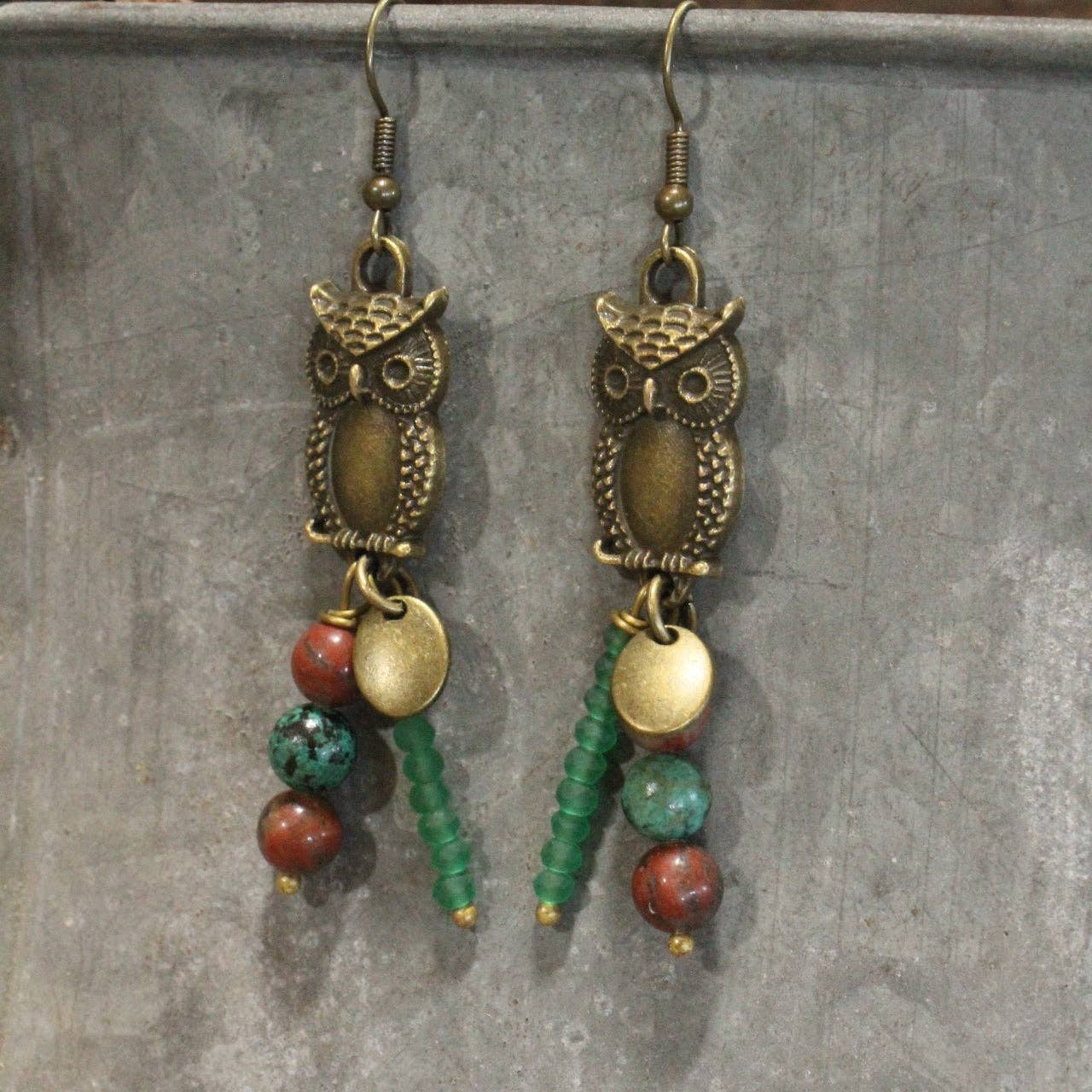 Stones & Owl Bronze Branched Earrings