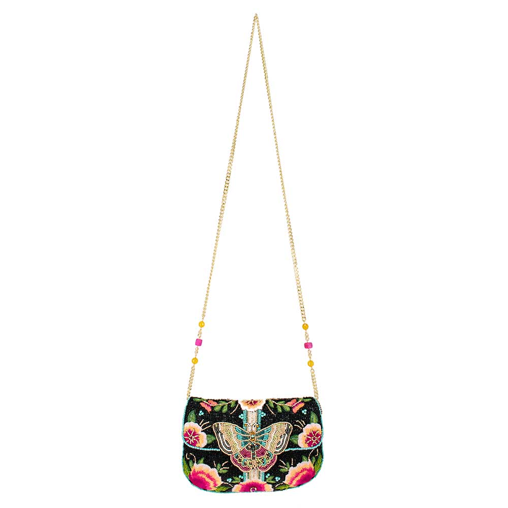 Dream Chaser, Black Beaded Crossbody Clutch Handbag