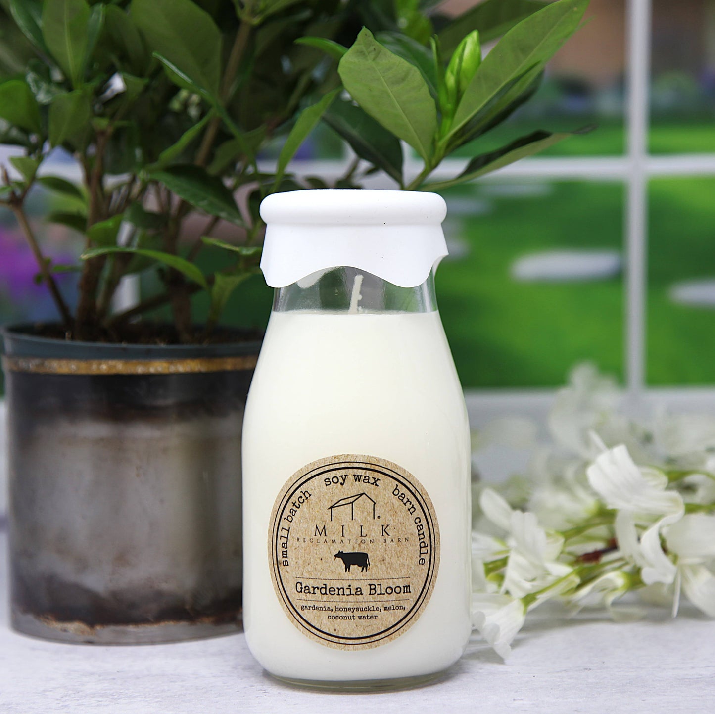 Milk Bottle Candle Gardenia Bloom