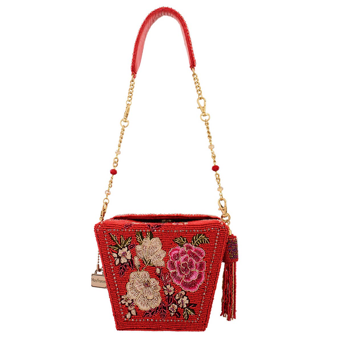 Scarlet Bloom Take-Out Container Beaded Floral Handbag