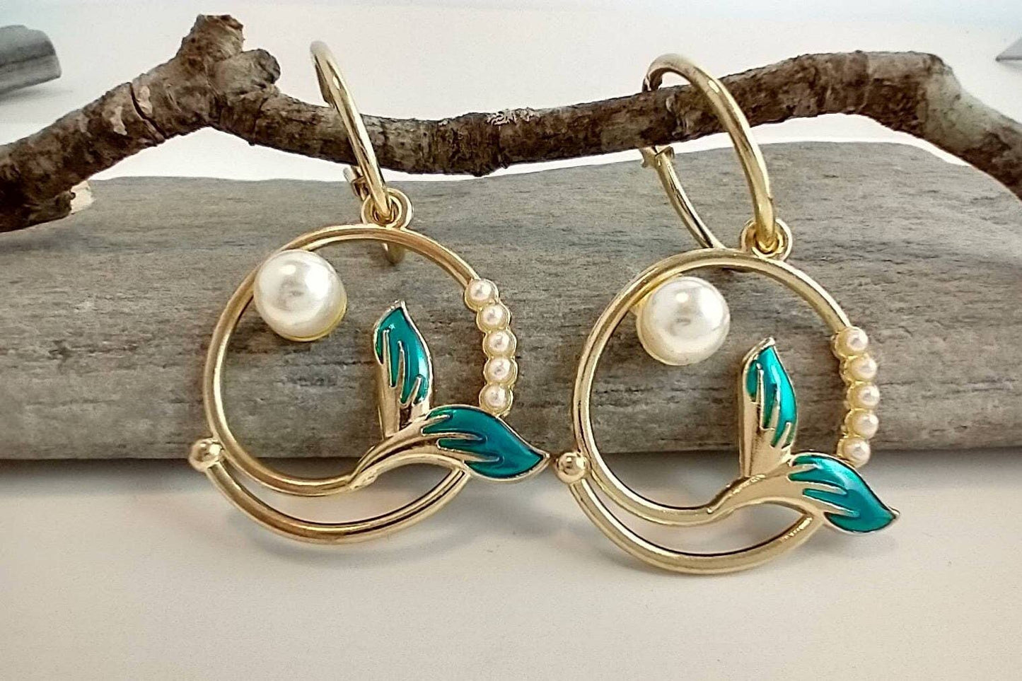Gold Mermaid Earrings, Coastal Jewelry, Nautical Earrings