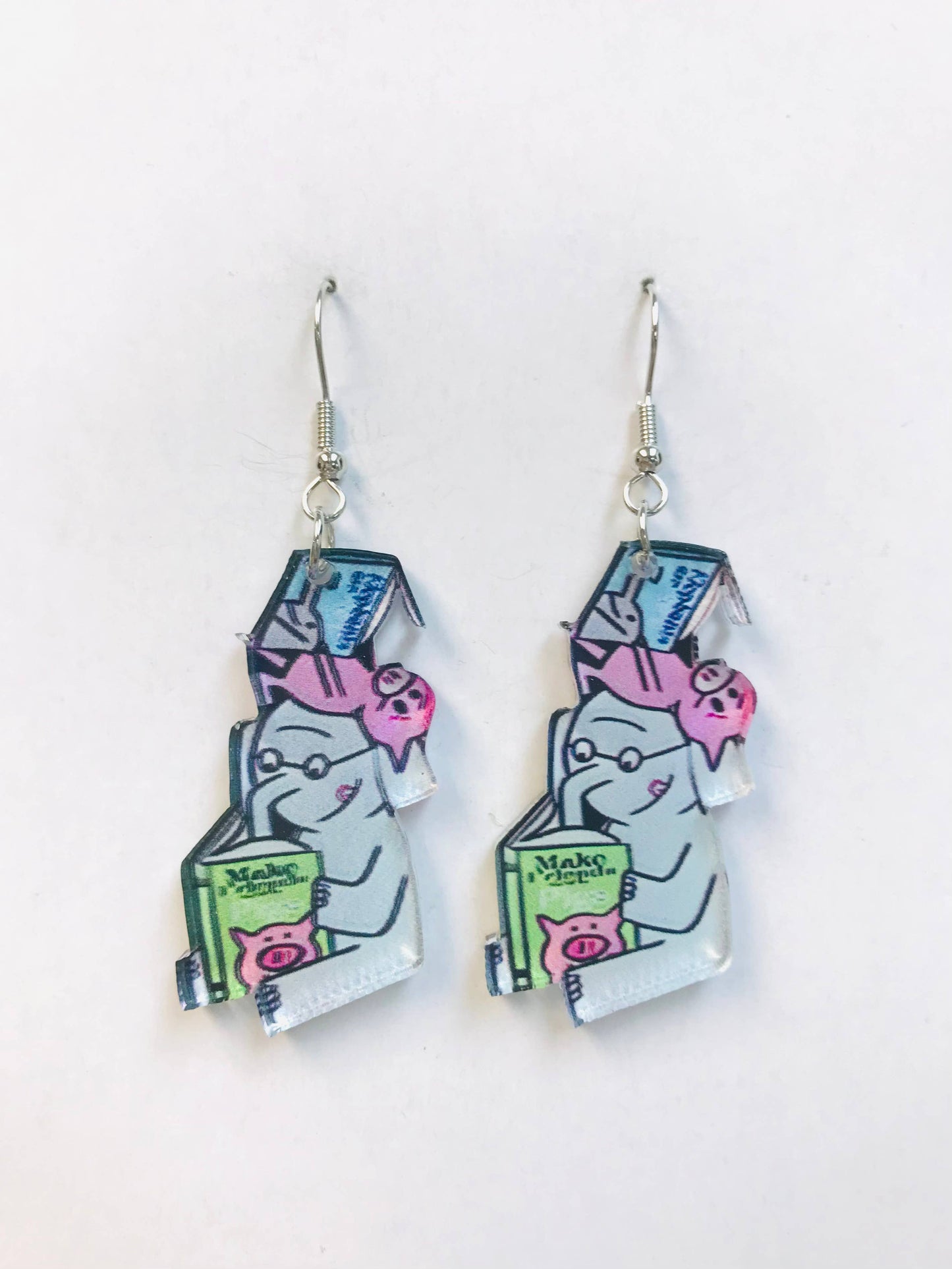 Acrylic Elephant Reading Books Earrings