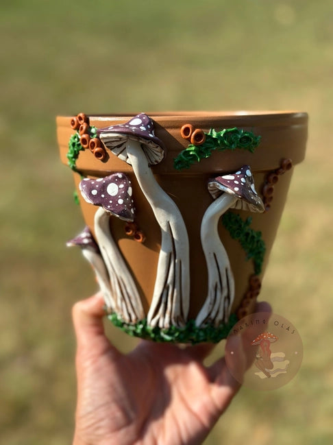 8" Tall Mushroom Planter Pot