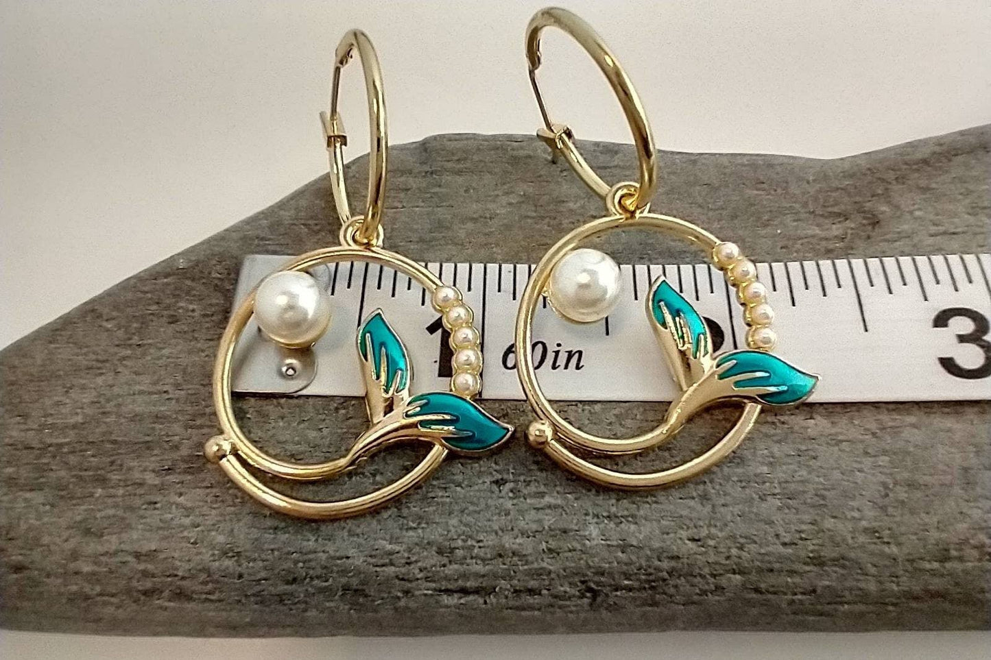 Gold Mermaid Earrings, Coastal Jewelry, Nautical Earrings
