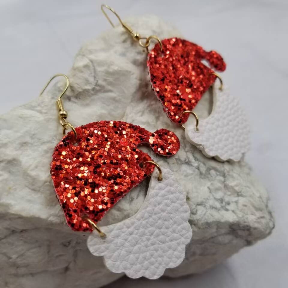 Glitter Leather Santa Earrings
