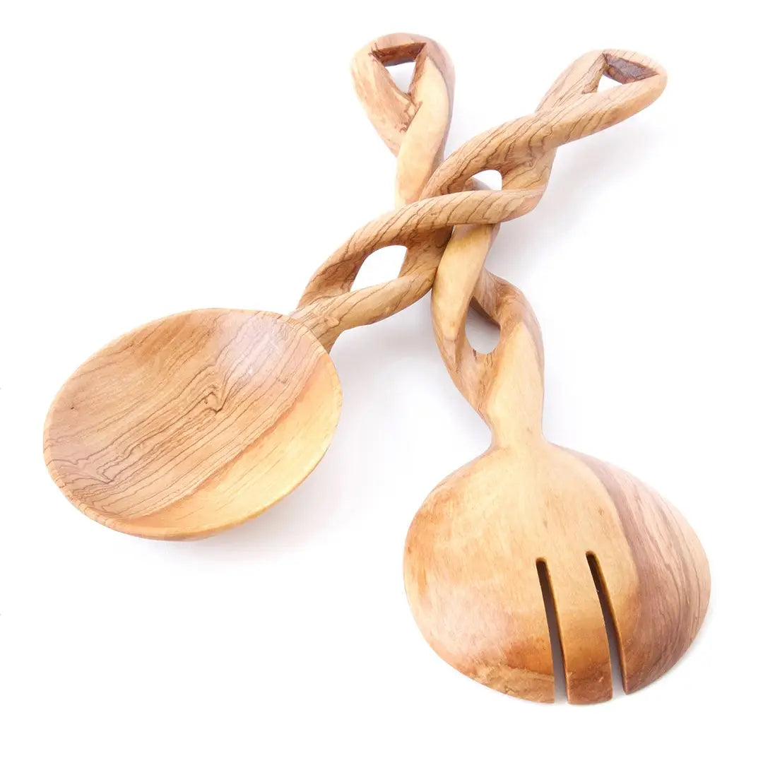Twisted Olive Wood Salad Server Set