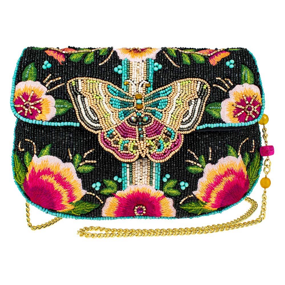 Dream Chaser, Black Beaded Crossbody Clutch Handbag