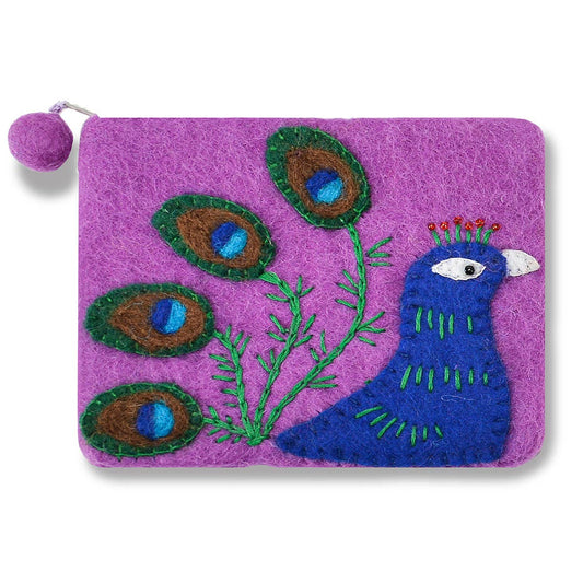 Purple Peacock Design Coin Purse