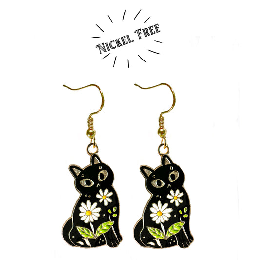 Cat and Flower Earrings