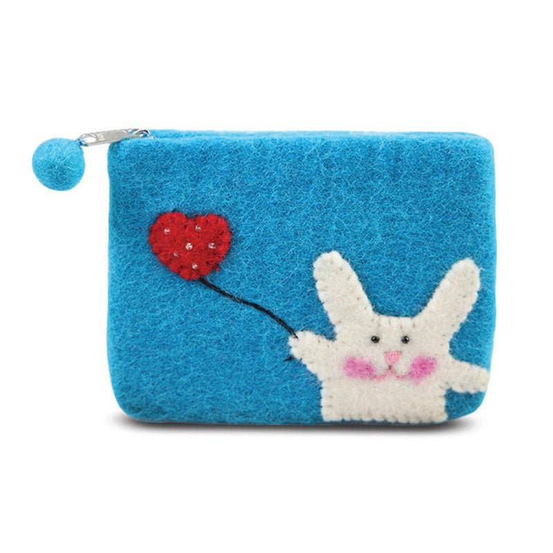 Bunny with Flying Heart Design Coin Purse: Green